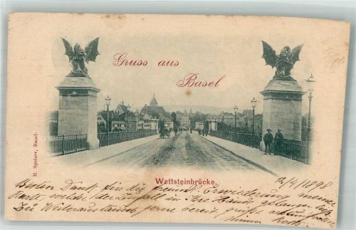 4000 Basel Bâle 1898 Foto AK Wettsteinbrücke Denkmal Drachen
