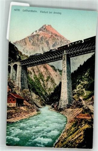 6474 Amsteg Foto AK Eisenbahn Gotthardbahn Viadukt