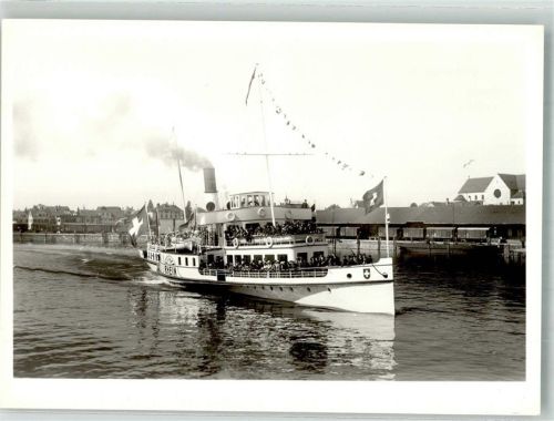 Romanshorn Bodenseedampfer S/S Rhein Bahnhof Eisenbahn Binnenschiff 1966 Foto AK