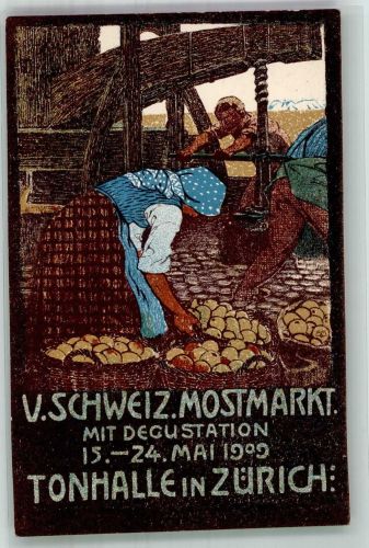 8000 Zürich 1909 Lithographie / Künstlerkarte V. Mostmarkt in der Tonhalle