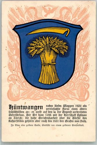 8194 Hüntwangen 1937 Lithographie Wappen