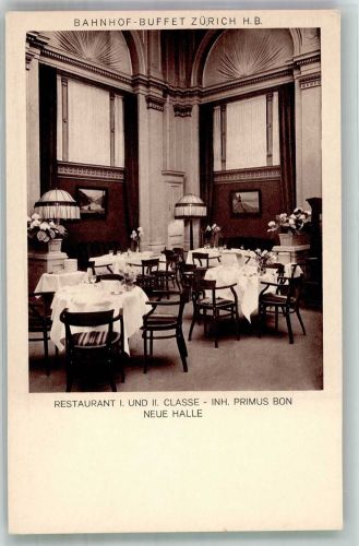 8000 Zürich Foto AK Gasthaus I. und II. Classe Neue Halle Bahnhof- Buffet