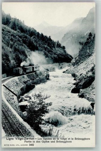 3930 Visp Viège Foto AK Eisenbahn Viege-Zermatt Partie in den Gipfen und Brünegghorn