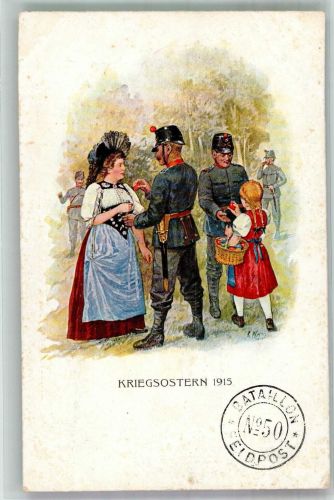 Basel Bâle Feldpost Bataillon Nr. 50 Kriegsostern 1915 Tracht Uniform Ort lt. Verlag Militär Schweiz Lithographie / Künstlerkarte