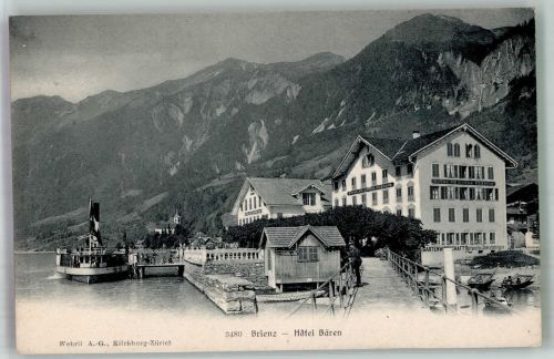 3855 Brienz BE 1909 Foto AK Hotel Bären Dampferanlegestelle