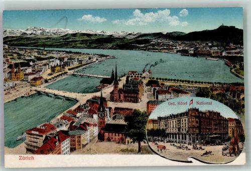 8000 Zürich Foto AK Hotel National Zürichsee Brücken