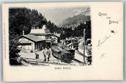 3860 Meiringen Foto AK Eisenbahn Bahnhof Büffet Brünig
