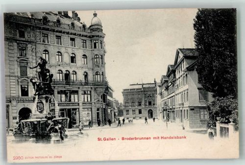 9000 St. Gallen S. Gallo 1903 Foto AK Denkmal Broderbrunnen Handelsbank
