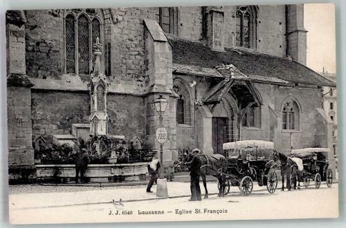 1000 Lausanne Losanna Foto AK Kirche St. Francois Kutsche