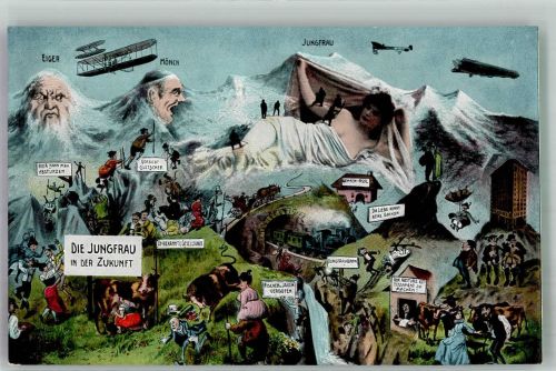 3822 Lauterbrunnen Zukunfts AK Die Jungfrau Eiger Mönch Fluggeräte