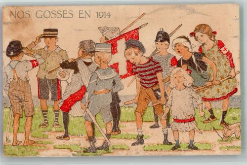 4000 Basel Bâle 1914 Künstlersteindruck Feldpost Bataillon 24 Kinder im Jahr 1914 Ort lt. Verlag