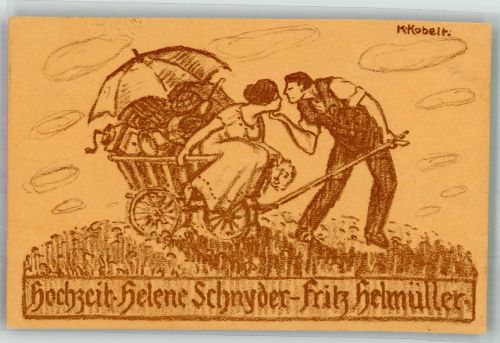8700 Küsnacht ZH 1916 Lithographie / Künstlerkarte Hochzeit Helene Schynder - Fritz Helmüller sig. Kobelt,K.