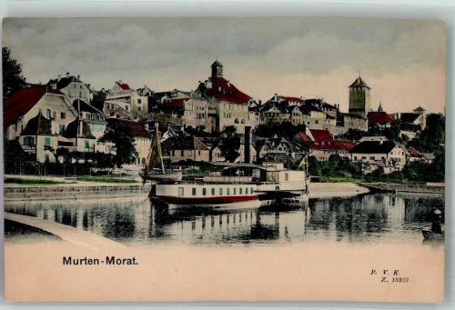 Murten Morat Damfschiff Hafen Binnenschiff Foto AK