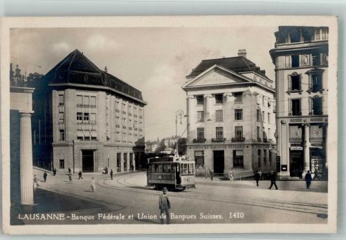 1000 Lausanne Losanna Foto AK Straßenbahn Bank