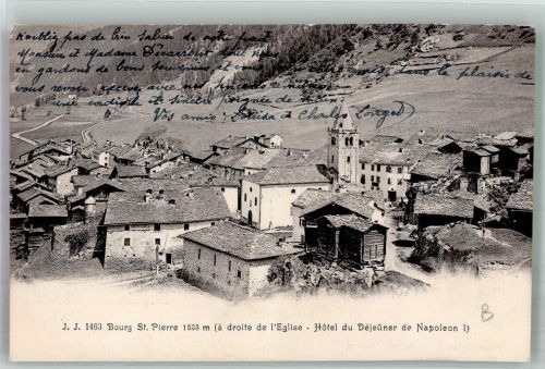 1946 Bourg-St-Pierre 1921 Foto AK Kirche Hotel du Dejeuner de Napoleon