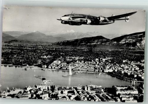 1200 Genève Genf 1958 Foto AK Flugzeug La Rade et le Mont-Blanc Fliegeraufnahme