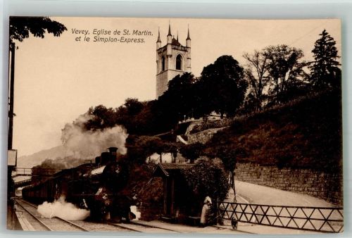 1800 Vevey Foto AK Eisenbahn Simplon-Express Kirche St. Martin