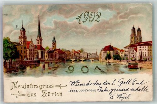 8000 Zürich 1901 Gebrauchsspuren Neujahr 1902 Lithographie