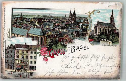 4000 Basel Bâle Gebrauchsspuren Kirche St. Elisabethen Lithographie