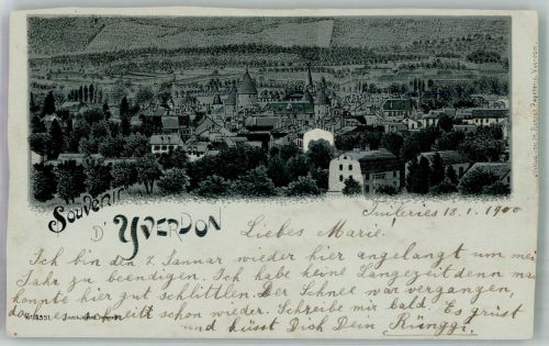 1400 Yverdon-les-Bains 1900 Gebrauchsspuren Lithographie beschnitten