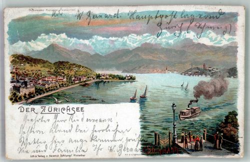 8000 Zürich 1902 Gebrauchsspuren Zürichsee sign. Steinmann Lithographie