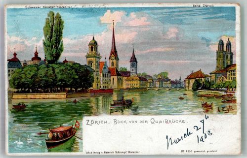 8000 Zürich 1903 Gebrauchsspuren sign. Egli Künstlerkarte Lithographie