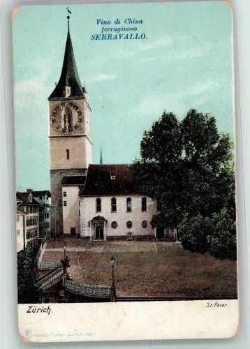 8000 Zürich Gebrauchsspuren Kirche St. Peter Werbung Serrapallo´s China-Wein
