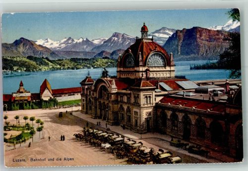 Luzern Lucerne Bahnhof Kutschen Alpen Bahnhof Schweiz Foto AK