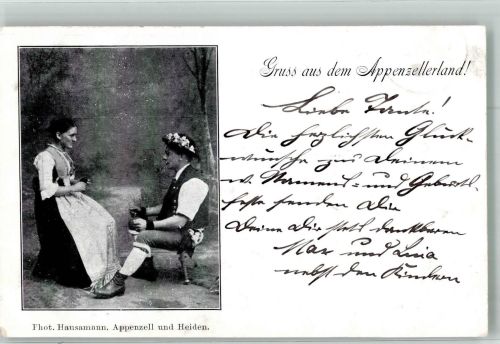 1901 - Foto Hausamann Tracht Frau Mann a.d. Melkschemel