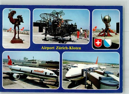 8302 Kloten 1987 Foto AK Aussichtsterrasse des Flughafens Jets der Swissair Sonderstempel