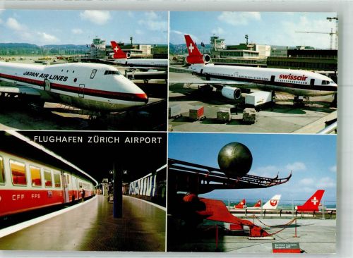 8302 Kloten 1987 Foto AK Jets der Swissair und Japan Air Lines U-Bahnstation Fotograf Baumann Sonderstempel