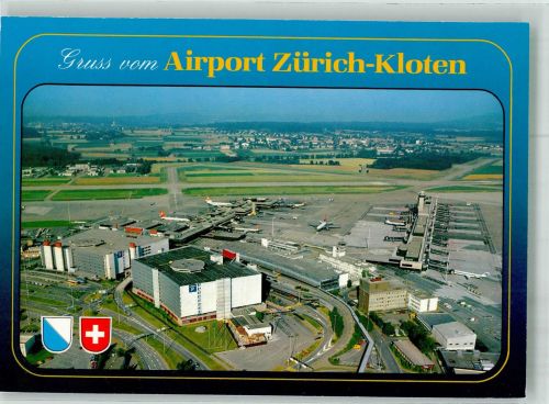 8302 Kloten 1989 Foto AK Fliegeraufnahme des Flughafens Stempel Automobil-Postbüro