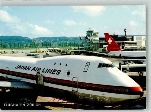 8302 Kloten 1990 Foto AK Jets der Swissair und Japan Air Lines Fotograf Baumann Sonderstempel