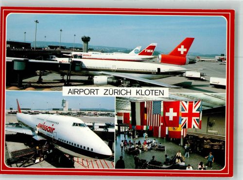 8302 Kloten 1990 Foto AK Jets der Swissair TWA und Pan Am Photoglob 13864 Sonderstempel