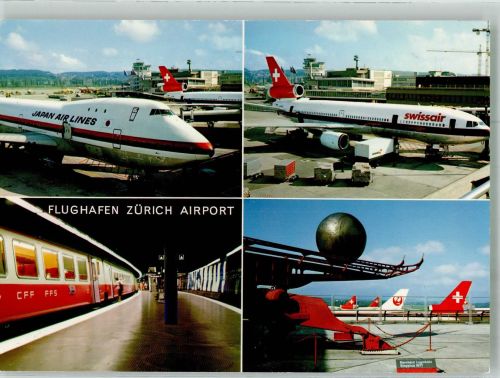 8302 Kloten 1989 Foto AK Jets der Swissair und Japan Air Lines U-Bahnhof Fotograf Baumann Sonderstempel