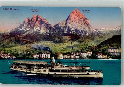 Brunnen Raddampfer Stadt Luzern auf dem Vierwaldstättersee Edition Photoglob Binnenschiff 1924