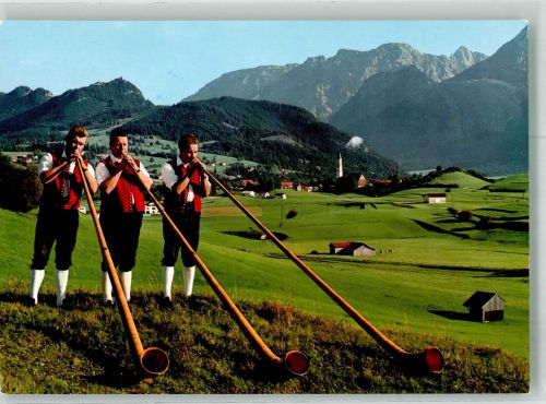 Allgäuer Alphornbläser Hüttenstempel Tegelberg Gipfelstation Alphorn Foto AK
