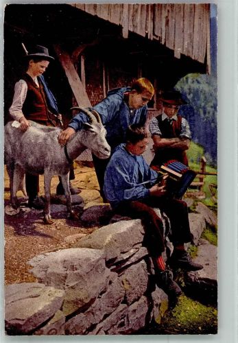 1922 - Auf Akkordeon musizierende Jungs in Tracht mit Ziege Edition Photoglob 3039