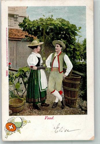 Paar in der Tracht aus dem Kanton Waadt Verlag Guggenheim & Co. 10058 Tracht Schweiz 1902