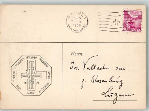Basel Bâle Schweizerische Veteranen Vereinigung Ort handschriftlich Militär Schweiz 1938
