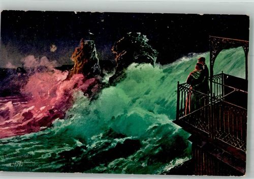 8200 Schaffhausen Sciaffusa 1917 Künstlerkarte Feldpost WK I Rheinfall Mondschein