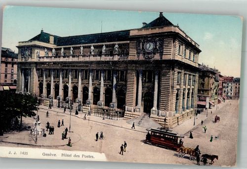 1200 Genève Genf Foto AK Postamt Straßenbahn