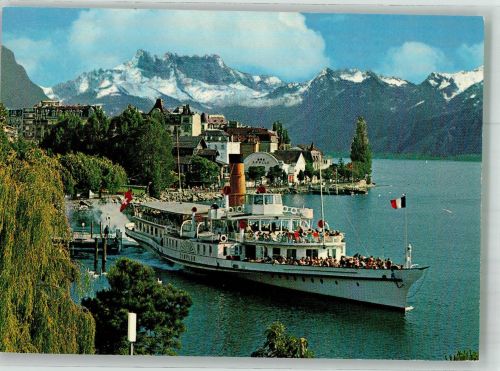 Montreux Salondampfer Simplon Hafen Binnenschiff Foto AK