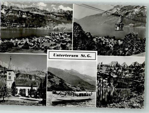 8882 Unterterzen Foto AK Seilbahn Kirche Motorschiff