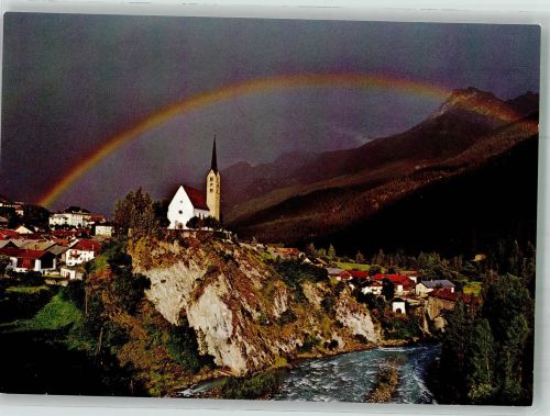 7550 Scuol Schuls Foto AK Kirche Regenbogen Inn
