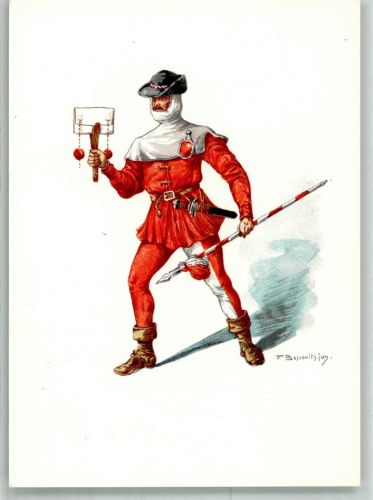 6430 Schwyz Lithographie / Künstlerkarte Ausstellung PTT Museum Standesläufer von Schwyz 15.Jahrhundet