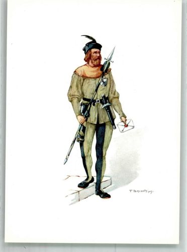 8200 Schaffhausen Sciaffusa Lithographie / Künstlerkarte Ausstellung PTT Museum Standesläufer Schaffhausen 15.Jh.