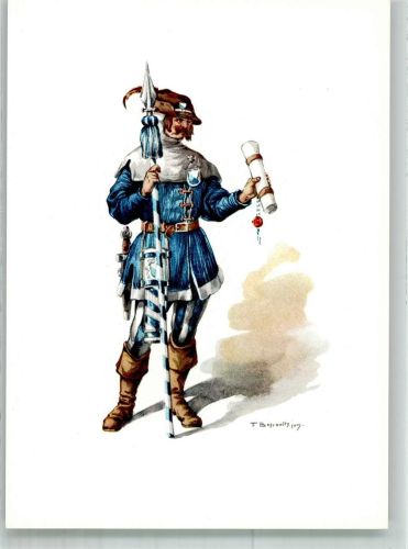 8000 Zürich Lithographie / Künstlerkarte Ausstellung PTT Museum Standesläufer von Zürich 15.Jh.