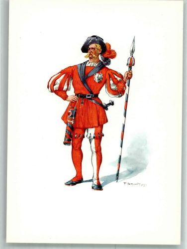 8750 Glarus Lithographie / Künstlerkarte Ausstellung PTT Museum Standesläufer von Glarus 16.Jh.
