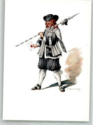 4000 Basel Bâle Lithographie / Künstlerkarte Ausstellung PTT Museum Standesläufer von Basel 17.Jh.